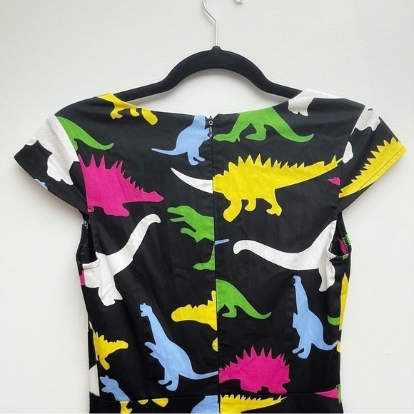 Hanpceirs Dinosaur Print Retro Vintage Cocktail Swing Dress with Pockets - Picture 9 of 10
